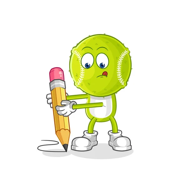 Tennis Ball Write Pencil Cartoon Mascot Vecto — 图库矢量图片