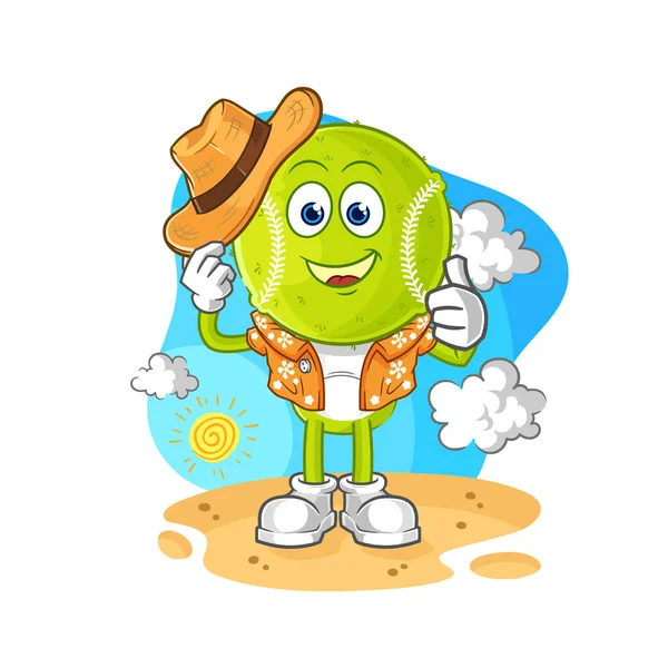 Tennis Ball Vacation Cartoon Mascot Vecto — Wektor stockowy