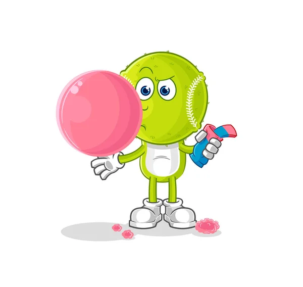 Tennis Ball Chewing Gum Vector Cartoon Characte — Stok Vektör