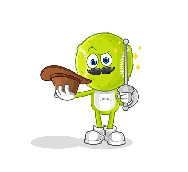 Tennis Ball Fencer Character Cartoon Mascot Vecto — Stock Vector