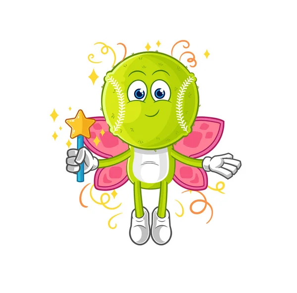 Tennis Ball Fairy Wings Stick Cartoon Mascot Vecto — Vector de stock