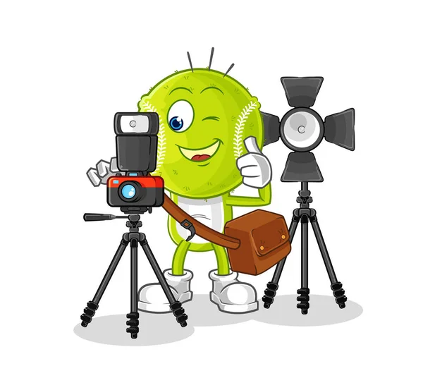 Tennis Ball Photographer Character Cartoon Mascot Vecto — Vettoriale Stock