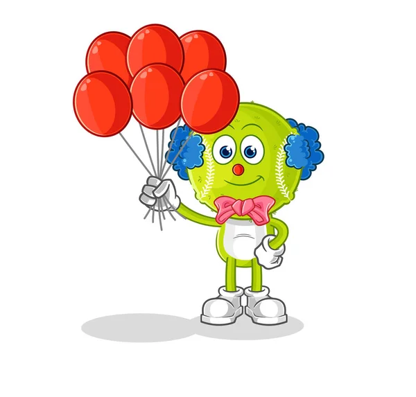 Tennis Ball Clown Balloons Vector Cartoon Characte — Stock Vector