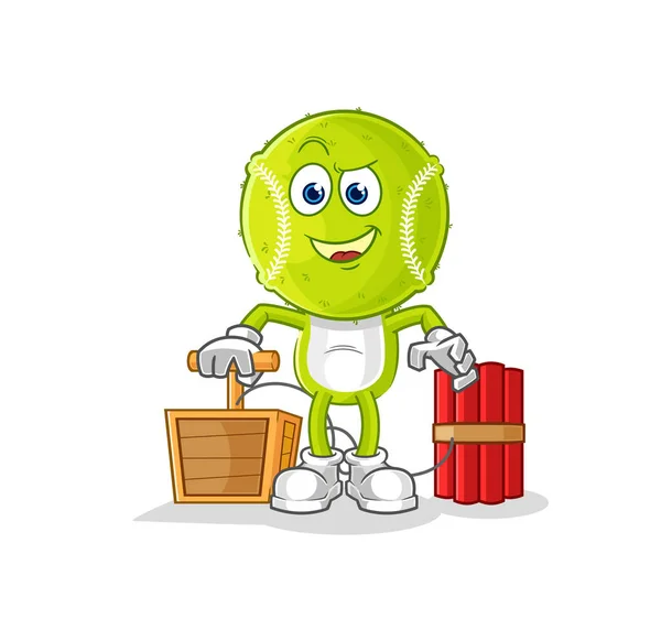 Tennis Ball Holding Dynamite Detonator Cartoon Mascot Vecto — 图库矢量图片