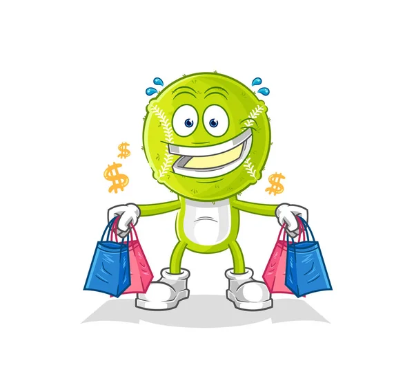 Tennis Ball Shoping Mascot Cartoon Vecto — Vetor de Stock