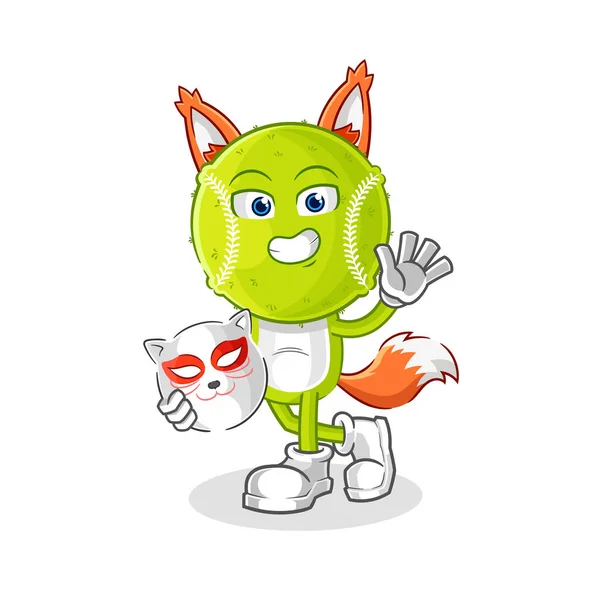 Tennis Ball Japanese Fox Character Cartoon Masco — 스톡 벡터