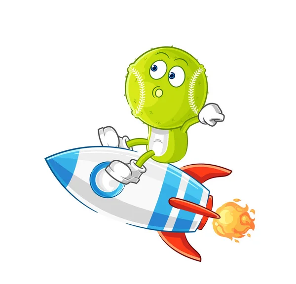 Tennis Ball Ride Rocket Cartoon Mascot Vecto — Stockvector