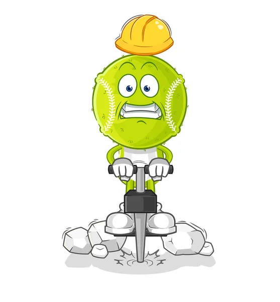 Der Tennisball Bohrt Den Boden Cartoon Figur Vecto — Stockvektor