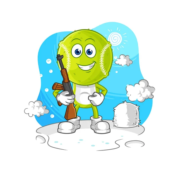 Tennis Ball Soldier Winter Character Mascot Vecto — Wektor stockowy
