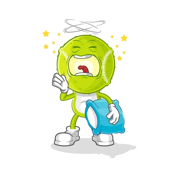 Tennis Ball Yawn Character Cartoon Mascot Vecto — Vector de stock