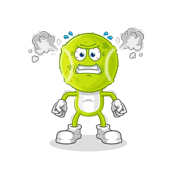 Tennis Ball Very Angry Mascot Cartoon Vecto — ストックベクタ