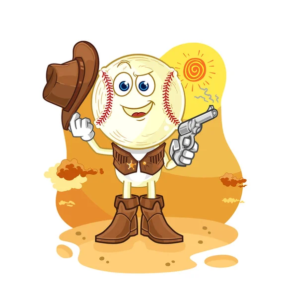 Baseball Head Cowboy Gun Character Vecto — Stock Vector