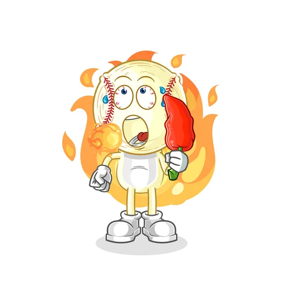Baseball Head Eat Hot Chilie Mascot Cartoon Vecto — Vector de stock