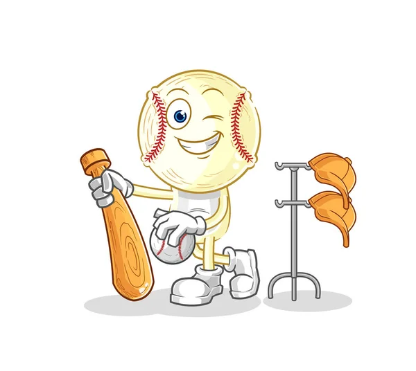 Baseball Head Playing Baseball Mascot Cartoon Vecto — Stock Vector