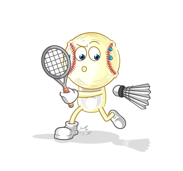 Baseball Head Playing Badminton Illustration Character Vecto — Vetor de Stock