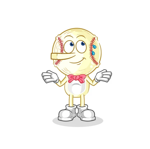 Baseball Head Lie Pinocchio Character Cartoon Mascot Vecto — 스톡 벡터