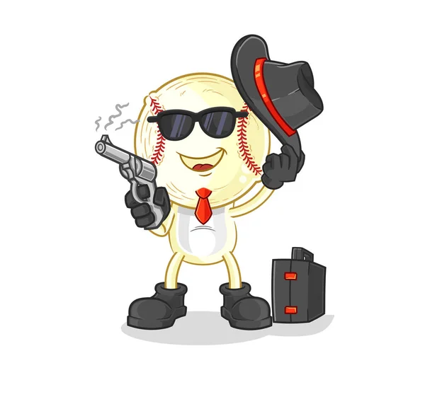 Baseball Head Mafia Gun Character Cartoon Mascot Vecto — Stock vektor