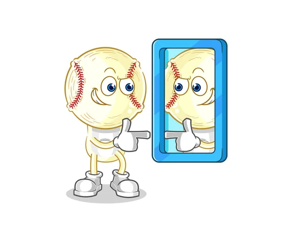 Tête Baseball Regardant Dans Dessin Animé Miroir Mascotte Vecto Dessin — Image vectorielle