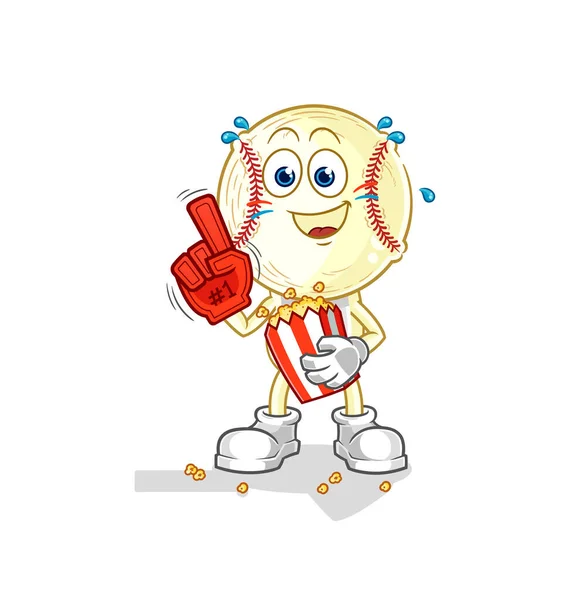 Baseball Head Fan Popcorn Illustration Character Vecto — ストックベクタ