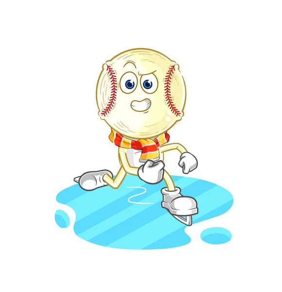 Baseball Head Ice Skiing Cartoon Character Mascot Vecto — Διανυσματικό Αρχείο