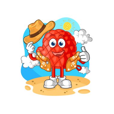 Yemek eldiveni tatile gider. karikatür maskotu vektosu