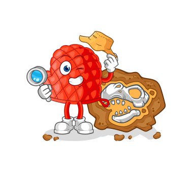 Fosil maskotlu yemek eldiveni arkeologları. çizgi film vektosu