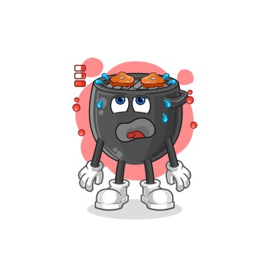 Barbekü düşük batarya maskotu. çizgi film vektörü