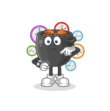 Kol saati çizgi filmindeki barbekü. çizgi film maskotu vektörü