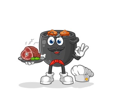 Et maskotlu barbekü şefi. çizgi film vektörü