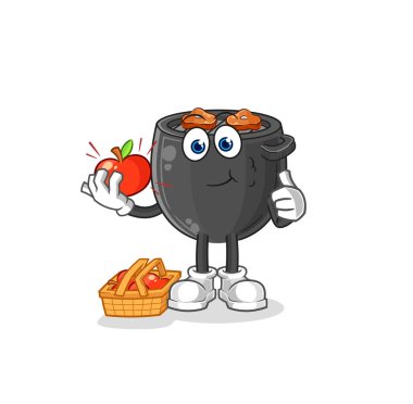 Elma çizimi yiyen barbekü. karakter vektörü