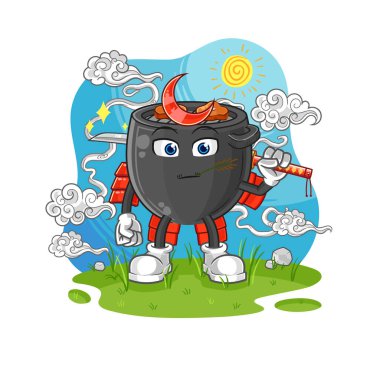 Barbekü samuray çizgi filmi. çizgi film maskotu vektörü