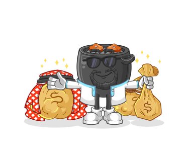 Barbekü zengini Arap maskotu. çizgi film vektörü