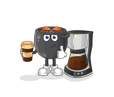 Barbeküde kahve resimlerini içerken. karakter vektörü