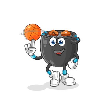 Barbekü yapan basket topu maskotu. çizgi film vektörü