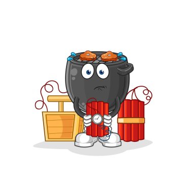Barbeküdeki dinamit karakteri. çizgi film maskotu vektörü