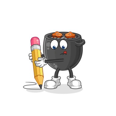 Barbekü kalemle yazılır. çizgi film maskotu vektörü