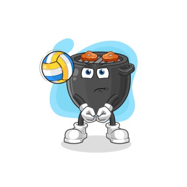 Barbekü voleybol maskotu. çizgi film vektörü