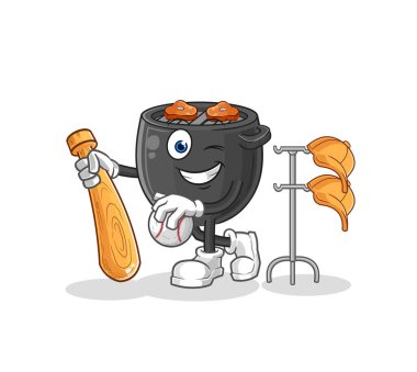 Beyzbol maskotu oynayan barbekü. çizgi film vektörü