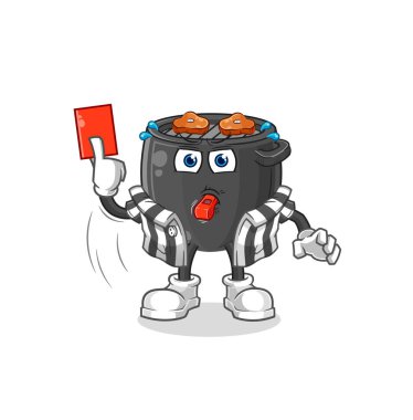 Kırmızı kart resimli barbekü hakemi. karakter vektörü