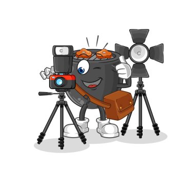 Barbekü fotoğrafçısı karakter. çizgi film maskotu vektörü