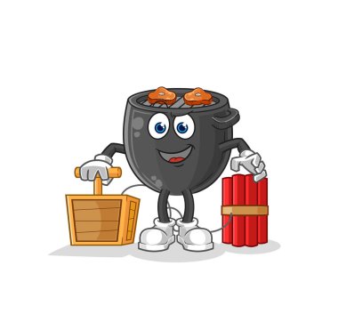 Barbeküde dinamit fünyesi var. çizgi film maskotu vektörü