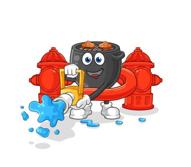 Barbekü itfaiyecisi vektörü. çizgi film karakteri