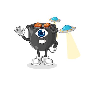 Barbekü uzaylı çizgi film maskotu vektörü