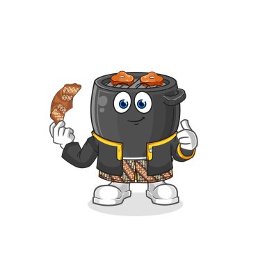 Barbekü yapan Cava 'lı karakter. çizgi film maskotu vektörü