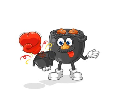 Kutudaki barbekü şakası eldiveni. çizgi film maskotu