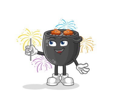 Havai fişek maskotlu barbekü partisi. çizgi film vektörü