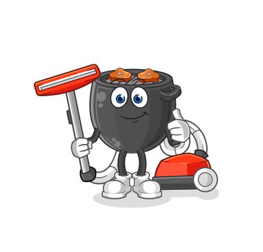 Barbeküyü süpürgeyle temizleyin. karakter vektörü