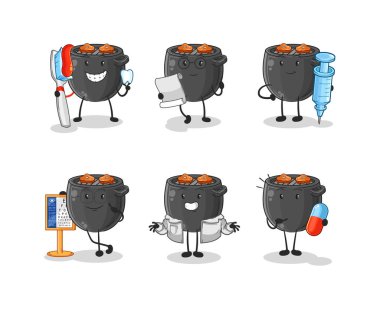 Barbekü doktoru grup karakteri. çizgi film maskotu vektörü