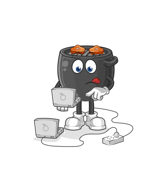 Barbecue Laptop Mascot Cartoon Vector — ストックベクタ