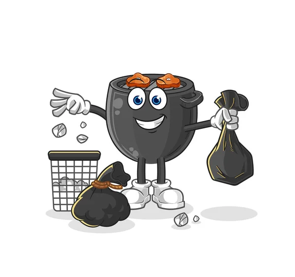 Barbecue Throw Garbage Mascot Cartoon Vector — Διανυσματικό Αρχείο